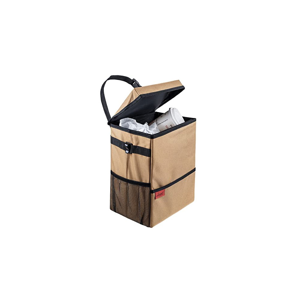 3.5-Gal Spill-Proof Car Trash Can Â Hangable, Leak-Proof Lid, Removable Liner, Waterproof Â For Car/Suv/Truck/Minivan (Tan) 9329345078194