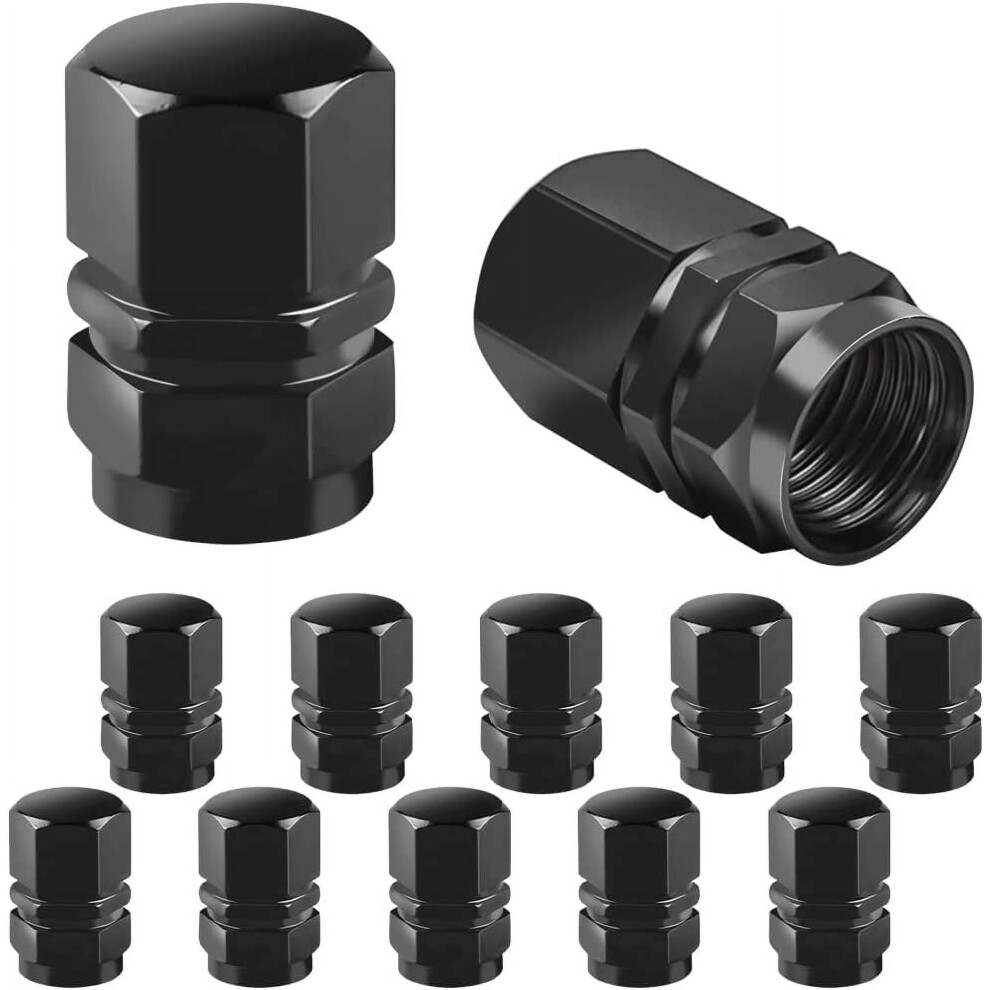 12Pcs Aluminum Tire Valve Stem Caps, Leak-Proof & Airtight, Hexagon Shape, Universal For Auto/Truck/Suv/Motorcycle/Bike Black 9496895051141