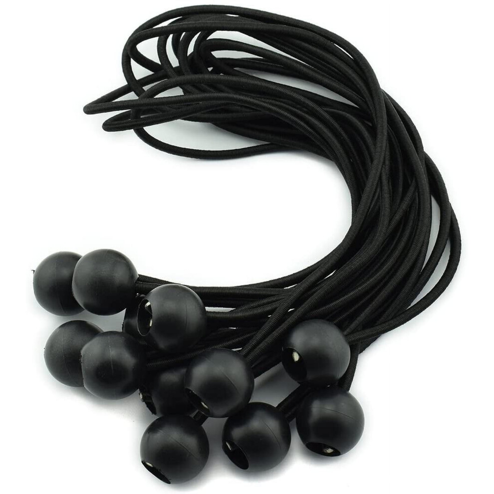 12Pcs 12 Inches (30Cm) Ball Bungee Cords Black Elastic String Canopy Tarp Tie Down Straps Tent Fix Rope 9448990479221
