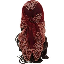 Foulard brodé de fleurs pour femmes, grand format (80 cm), bandeau transparent pour cheveux, pour femmes et filles