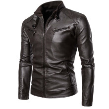 Modieuze leren jas voor heren, effen winterjas, motorjas, jas met rits, top met lange mouwen, capuchonloze jas van imitatieleer, bovenkleding, jassen