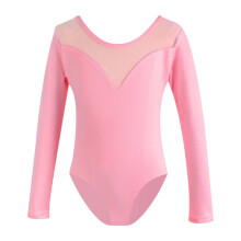 Meisjes turnpakje met lange mouwen, effen kleur, roze, 11-12 jaar — Geschikt voor gymnastiek en jazzdans