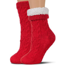 Chaussettes-chaussons pour femmes avec semelles antidérapantes, chaussettes-chaussons doublées en sherpa