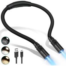 Lampe de lecture rechargeable autour du cou pour lire, crocheter et réparer – Confortable pour les yeux, 3 couleurs, intensité variable