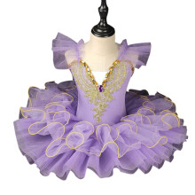 Robe tutu violette de ballerine inspirée du Lac des cygnes pour filles – Manches à volants, imprimé floral, costume de gymnastique et de danse