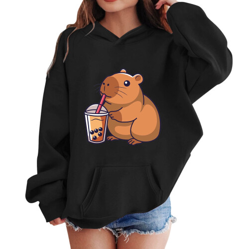 Φούτερ με κουκούλα και στάμπα Capybara για νήπια, φαρδιά εφαρμογή με τσέπες, με 2