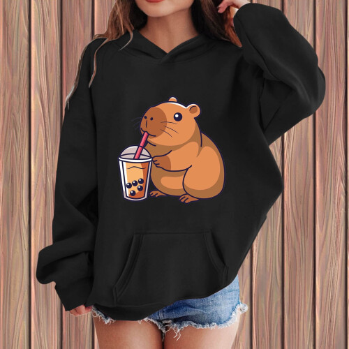 Φούτερ με κουκούλα και στάμπα Capybara για νήπια, φαρδιά εφαρμογή με τσέπες, με 1