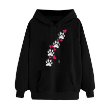 Damen-Kapuzenpullover mit Herzmotiv, Rundhalsausschnitt, Rundhalsausschnitt, Schwarz, Größe S