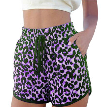 Short d'été confortable pour femme, imprimé léopard, taille élastiquée avec cordon de serrage et poche