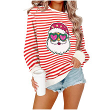 Damen-Sweatshirt mit Weihnachtsprint, langärmeliger Pullover mit überschnittenen Schultern und Rundhalsausschnitt – lässiger Oversize-Schnitt,