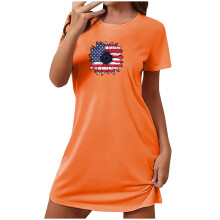 Camicia da notte oversize da donna con stampa, scollo rotondo, maniche corte, arancione – Comoda per rilassarsi in casa o per dormire.