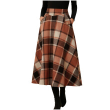 Gonna midi a quadri da donna con dettagli a bottoni, casual, svasata, vintage, vita alta, linea ad A, lunghezza media, scozzese con tasche