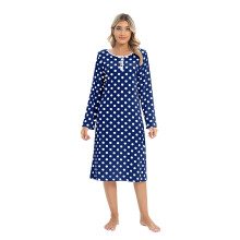 Chemise de nuit rétro à pois pour femme, manches longues, confortable, fermeture boutonnée