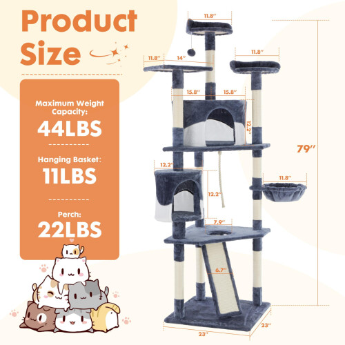 EDX Cat Tree Tower 79 Inch Dark Blue Multi-Level 2