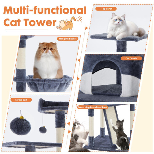 EDX Cat Tree Tower 79 Inch Dark Blue Multi-Level 1