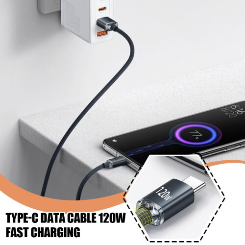 Καλώδιο γρήγορης φόρτισης USB-C 120W, πολύχρωμο καλώδιο φόρτισης τύπου C από πλεγμένο 1