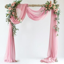 Material transparent pentru draperie cu arc de nuntă, roz pal, 2 panouri