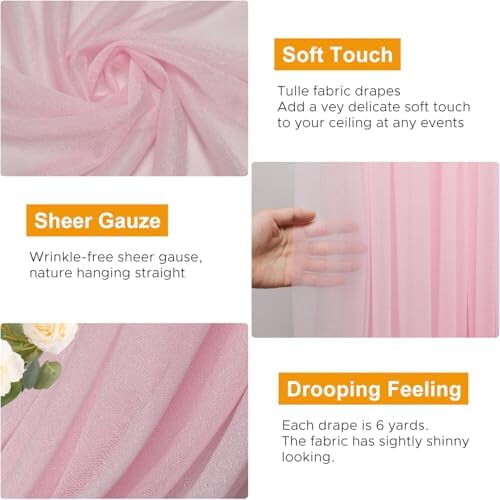 Blush Rosa Transparent Draperingstyg för Bröllopsbåge2 Paneler 2