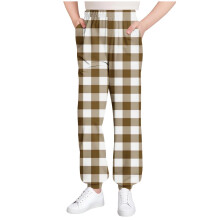 Kids Plaid Print Jogger Pants Elastic Waist Cuff Ankle Home Wear Fall Winter Casual Pants with Pockets for Boys and Girls 3-15 Years(Khaki,7-8 Years)