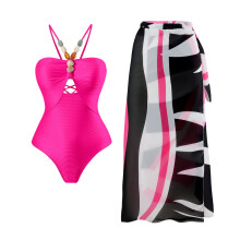Costum de baie dintr-o singură piesă cu imprimeu halter și fustă de plajă înfășurată geometric pentru femei
