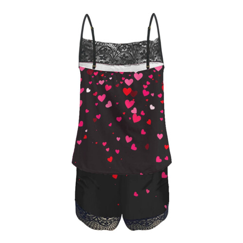 Γυναικείο σετ πιτζάμας Cami & σορτς με σχέδιο καρδιάς για την ημέρα του Αγίου 2