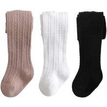 Meias-calças de tricô para bebês meninas, meias grossas e lisas com pé, meias quentinhas de inverno.