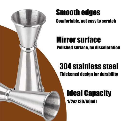 2 Pcs Jigger for Bartending, Cocktail Jigger 2 Oz 1 Oz , Bar Accessories, Cocktail Measuring Cup, Silver 2