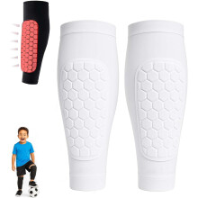 Shin Defender, Shin Guards Kids with Honeycomb Pads, 2 Pack Shindefender Shins Guards Soccer for Ski Youth Adult(White,S(Age 6-10))