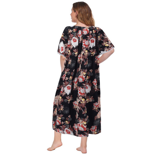Νυχτικό Plus Size για γυναίκες με κοντό μανίκι, φλοράλ νυχτικό με τετράγωνη 2