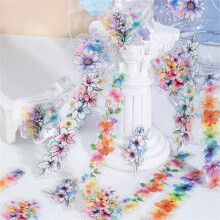 120Pcs Watercolor Journaling Stickers, Transparent PET Floral and Musical Designs for Scrapbooking and Crafts