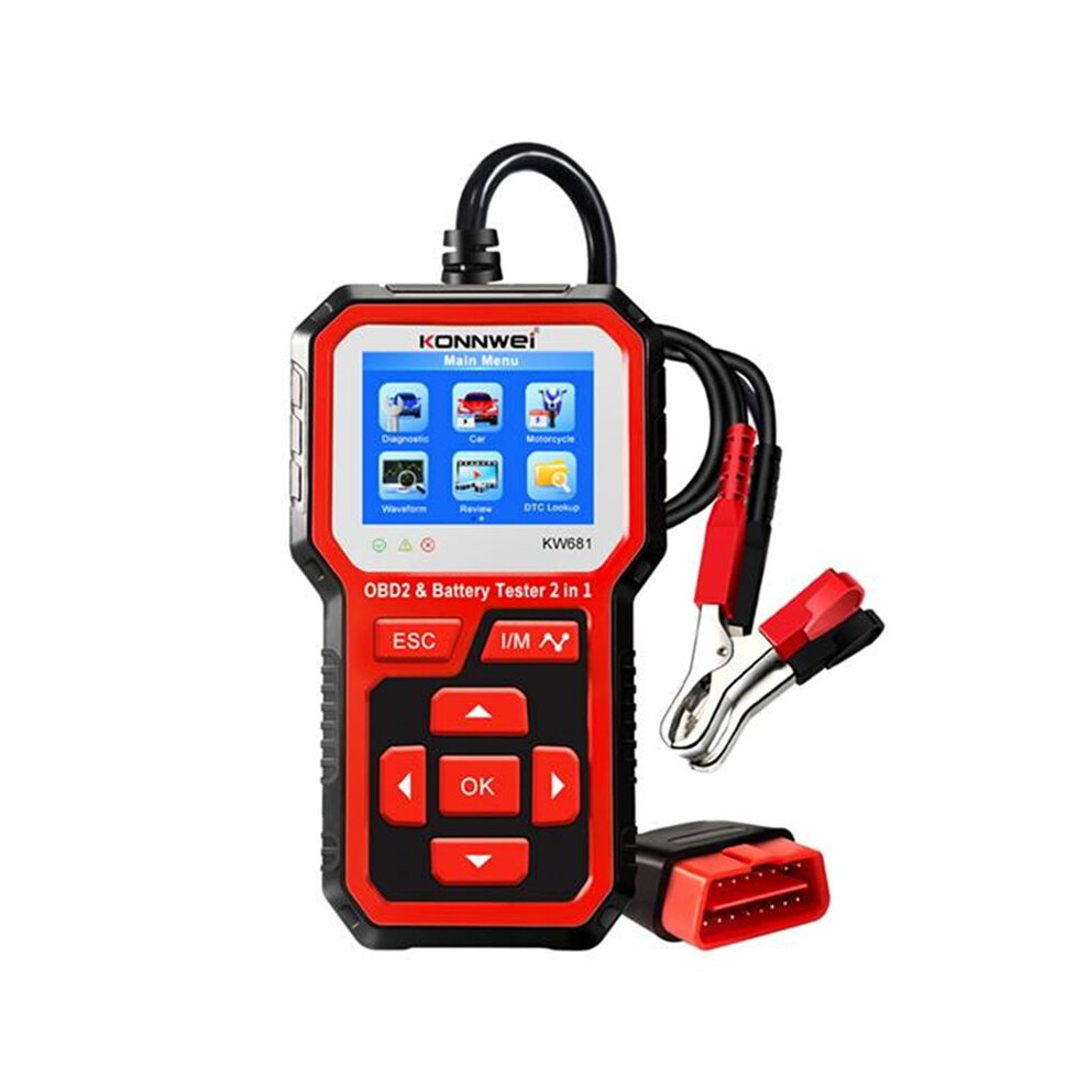 Konnwei Kw681 Car Battery Tester Obd2 Scanner Tools 2 In 1 6-12V Obd2 Car Fault Diagnosis Tool Support 9 Languages 6033661831472