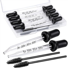 Augentropfen-Set mit 8 Glaspipetten und 2 Reinigungswerkzeugen, Pipetten für Öle mit Gebogenen und Geraden Spitzen, 1 Ml Pipette