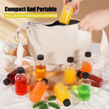 12Pack 2oz Glass Bottles with Lids Funnels, Brush, Labels- Leakproof 60 Ml Boston Round Containers for Juice