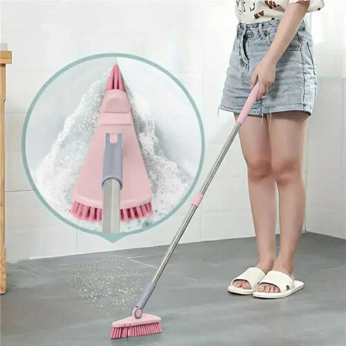 A Long Handled Hard Bristled Triangular Floor Brush, Bathroom Tile  Cleaning Brush 2