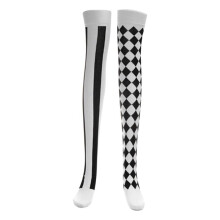 Femmes Clown Asymétrique Rayé Vertical sur le Genou Chaussettes Longues Cuissardes Bas pour Halloween Cosplay Costume de Fête