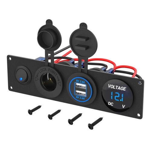 4 in 1 12V USB Panel+LED Voltmete &Dual USB Charger Socket Power&Cigarette Lighter Socket & Toogle  Panel