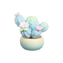 (4.9cm*4cm*4.9cm, Lake Blue) Cactus Statue Cute Mini Cactus Figurines Simulation Plants Decorations for Home Office Car
