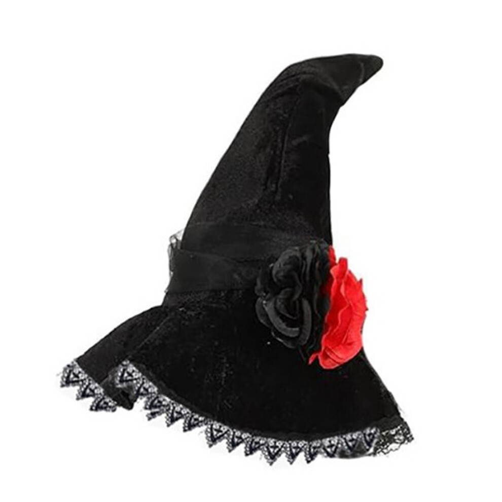 Black (One Size, ) Halloween Witch Hat Gothic Wizard Hat Masquerade Cosplay Hat With 3D Artificial Flowers