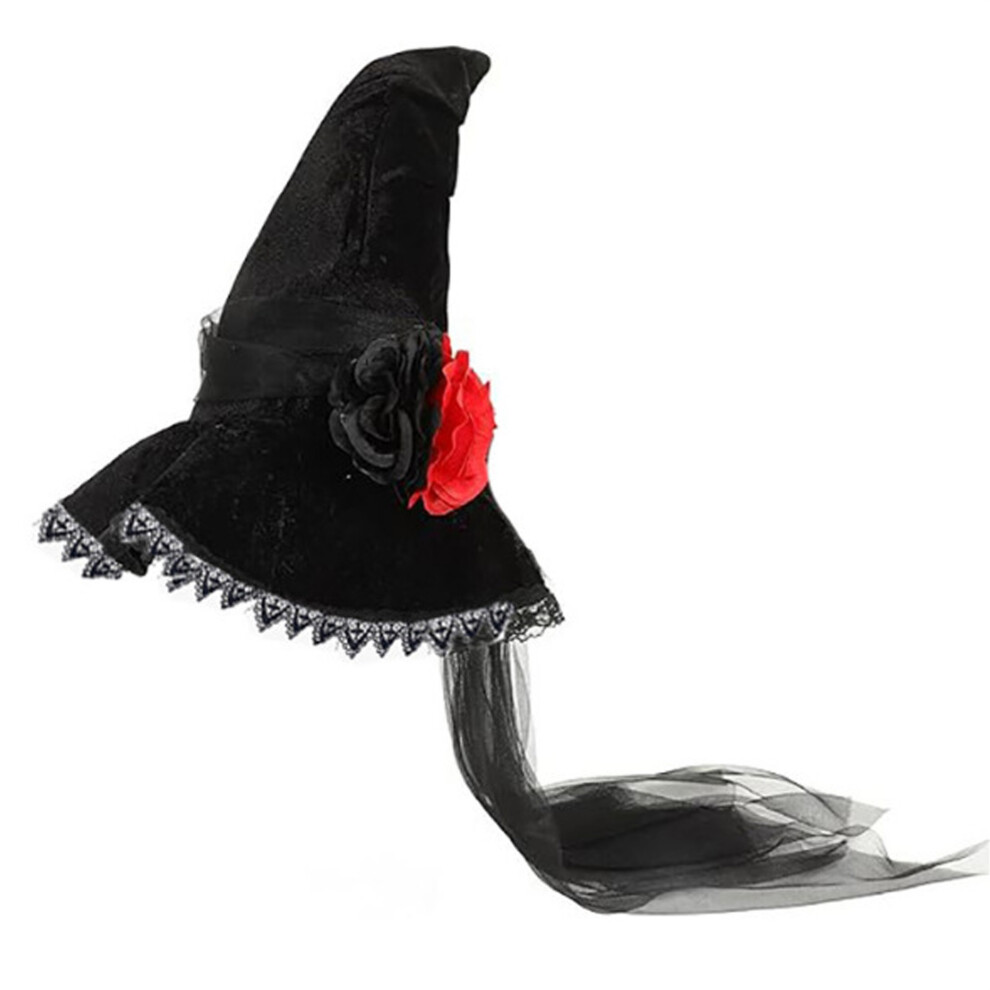Red (One Size, ) Halloween Witch Hat Gothic Wizard Hat Masquerade Cosplay Hat With 3D Artificial Flowers