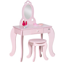 HOMCOM Kids Vanity Table & Stool Girls Dressing Set Make Up Desk Chair