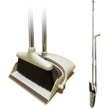 Broom and Dustpan Set Lightweight Upright Lobby Broom and Dust Pan Combo with Long Handle Outdoor Indoor for Home Kitchen Room Office (Brown)