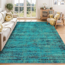5x7 Washable Vintage Distressed Area Rug, Soft Non-Slip Indoor Carpet for Living Room, Bedroom, Dining Room – Teal Multi