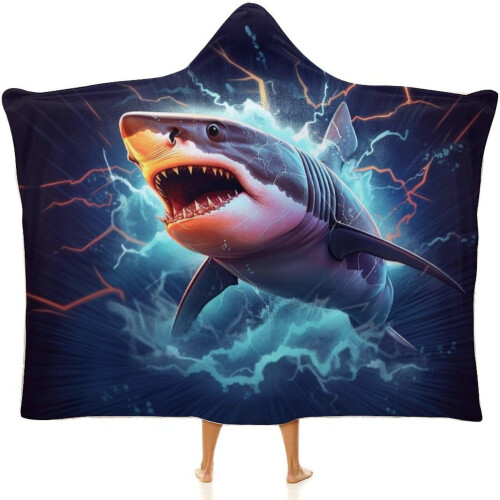 Shark Wearable Blanket Hette Fleece Kappe for Barn og