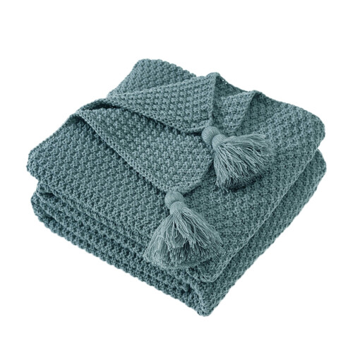 Navy Acrylic Knit Throw Blanket 100 x 70 cm 1