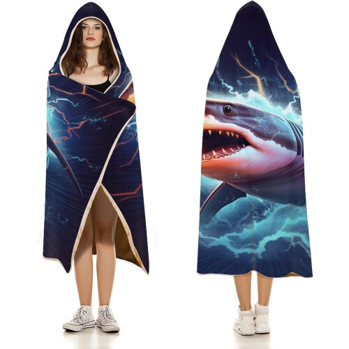 Shark Wearable Blanket Hette Fleece Kappe for Barn og 2