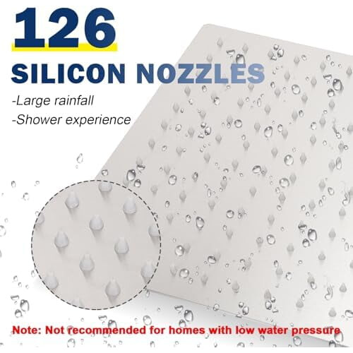 12" Rectangular Rain Shower Head, High-Flow Stainless Steel, High Pressure, Low-Water-Flow Performance, Brushed Nickel 2