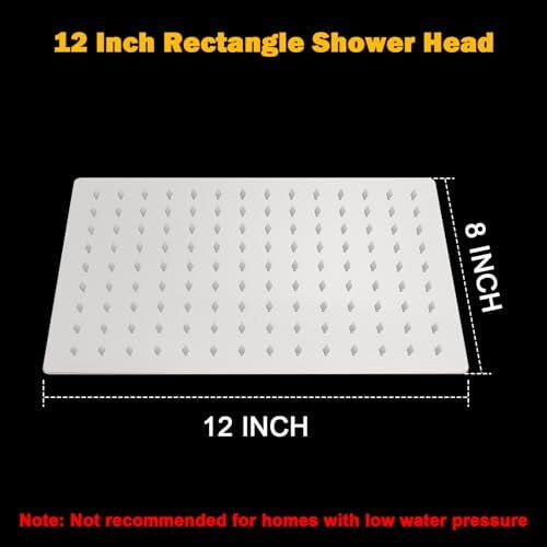 12" Rectangular Rain Shower Head, High-Flow Stainless Steel, High Pressure, Low-Water-Flow Performance, Brushed Nickel 1