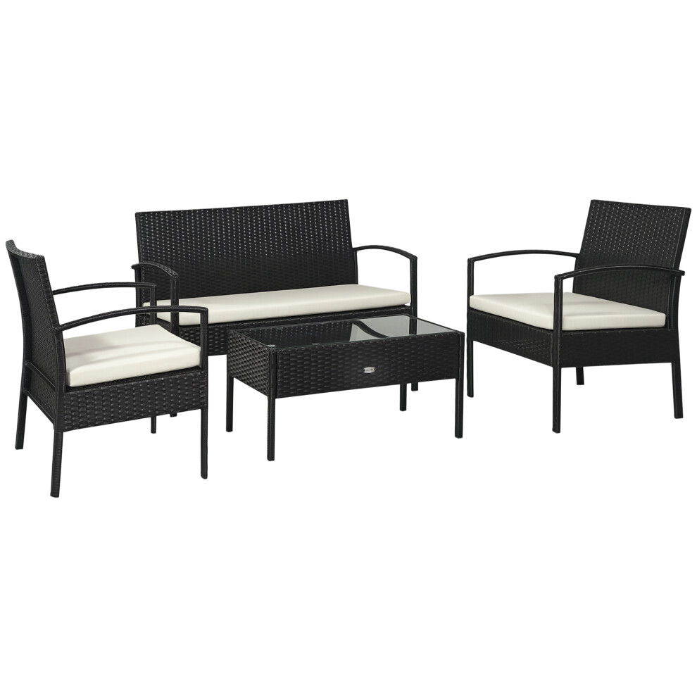 Outsunny 4 Pieces Rattan Garden Furniture Set, 4 Seater Garden Sofa
