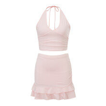 (L, Pink) Conjunto de falda volantes. Verano.