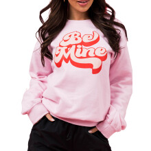 (L, Pink) Sweat-shirt femme, manches longues, col rond, imprimé lettres, pull à capuche, haut idéal pour la Saint-Valentin